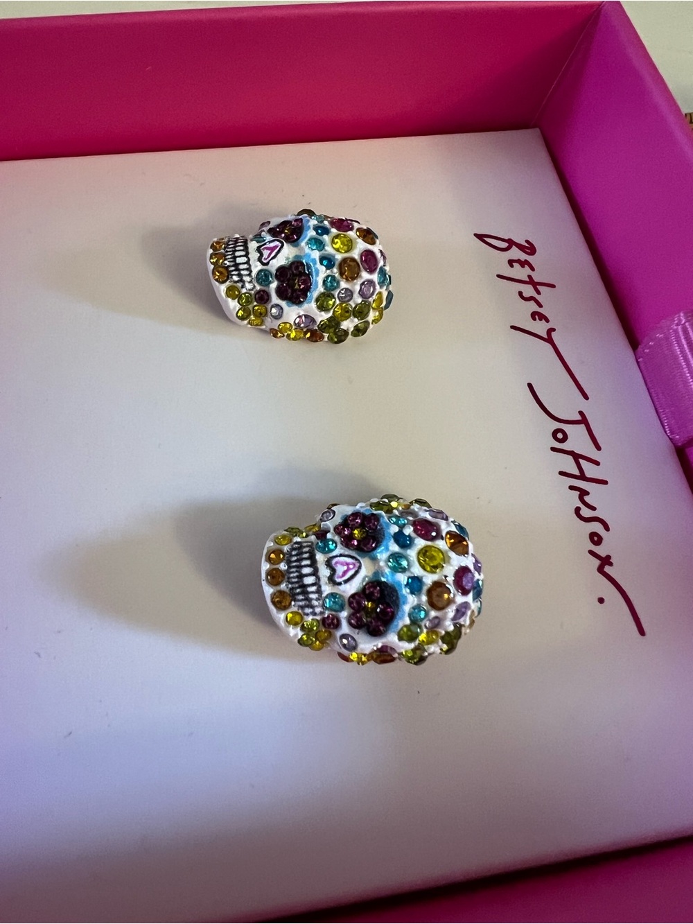 Betsey Johnson Multicolor Crystal Sugar Skull Stud Earrings - Picture 11 of 16